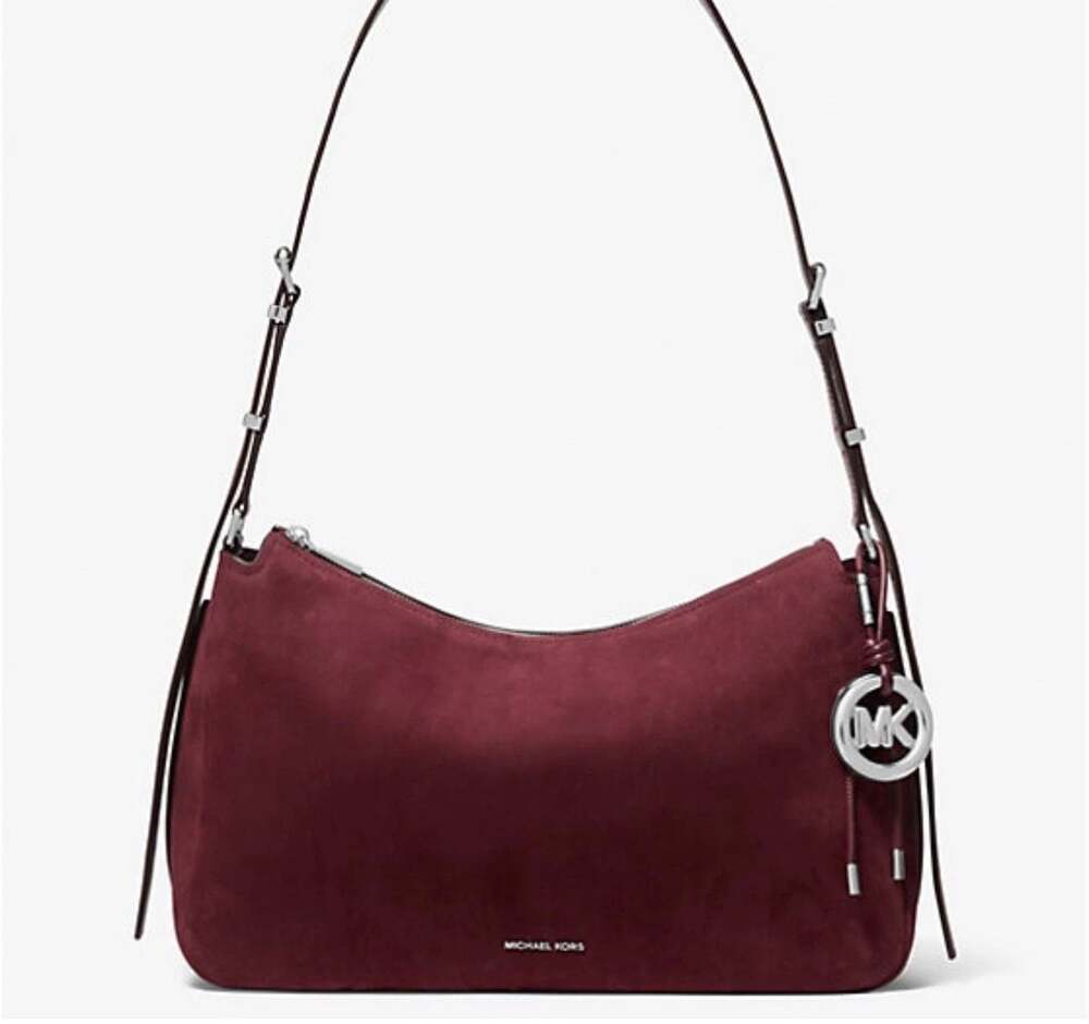 Michael Kors Nolita Medium Top-Zip Convertible Shoulder Bag in Burgundy Suede